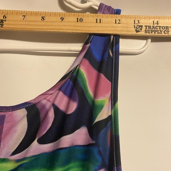 Psychedelic Artsy Sun Dress Sleeveless Maxi 2XL Blu Grn Pnk Stretch Effortless - Picture 6 of 10
